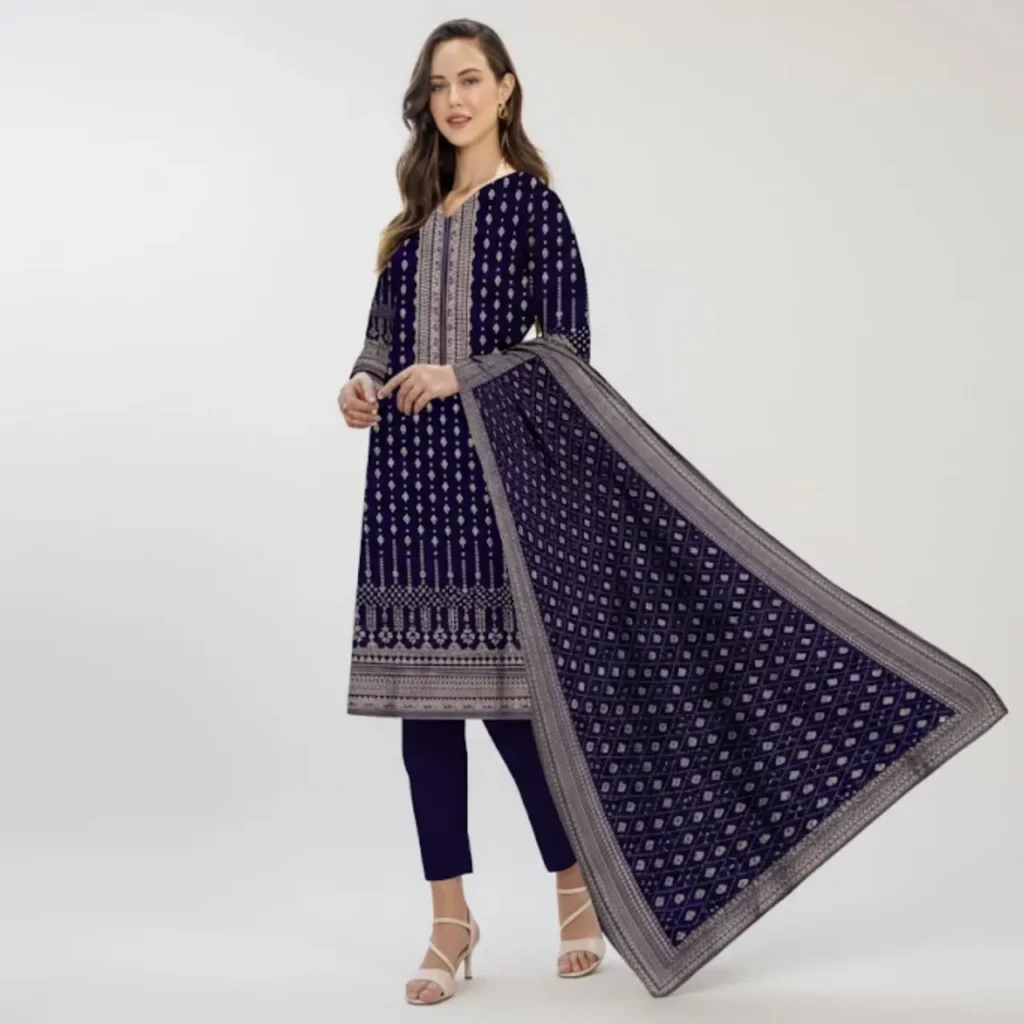 Classic Navy Blue Printed 3-Piece Suit