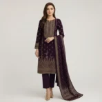 Deep Purple Printed Khaddar 3-Piece Suit