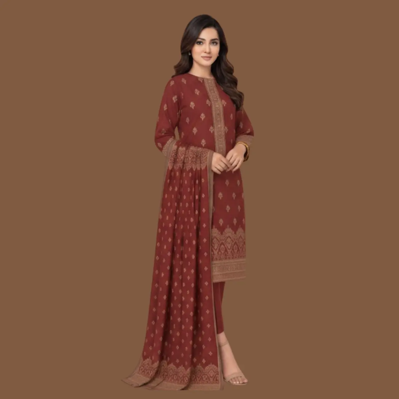 Elegant Maroon Printed Cotton Suit Set Elegant Maroon Printed Cotton Suit Set