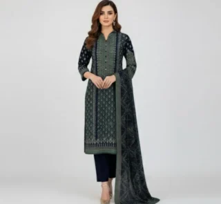 Elegant Navy Blue Printed 3-Piece Lawn Suit