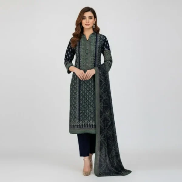 Elegant Navy Blue Printed 3-Piece Lawn Suit