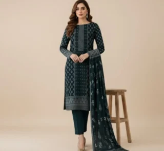 Elegant Teal Printed Lawn Suit with Dupatta