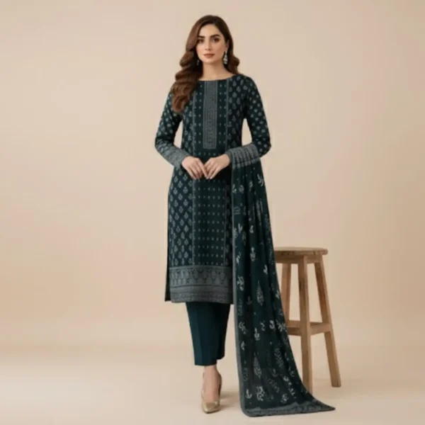 Elegant Teal Printed Lawn Suit with Dupatta