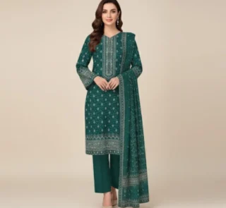 Emerald Green Printed 3-Piece Lawn Suit