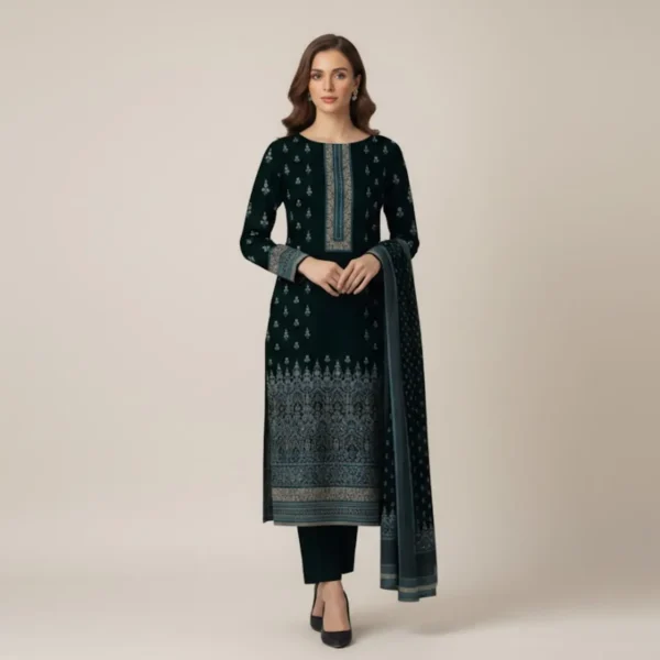 Graceful Emerald Printed 3-Piece Lawn Suit with Dupatta