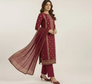 Maroon Printed 3-Piece Lawn Suit