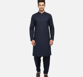 Men's Elegant Navy Blue Kameez Shalwar Suit