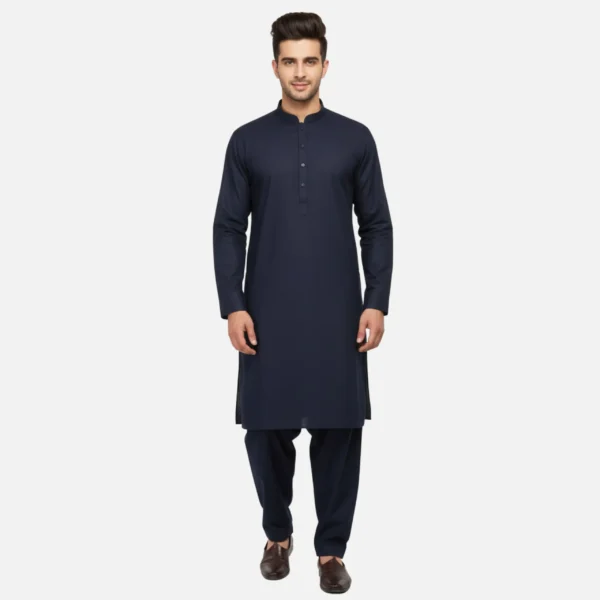 Men's Elegant Navy Blue Kameez Shalwar Suit