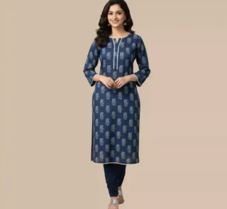 Navy Blue Printed Cotton Shirt for Women