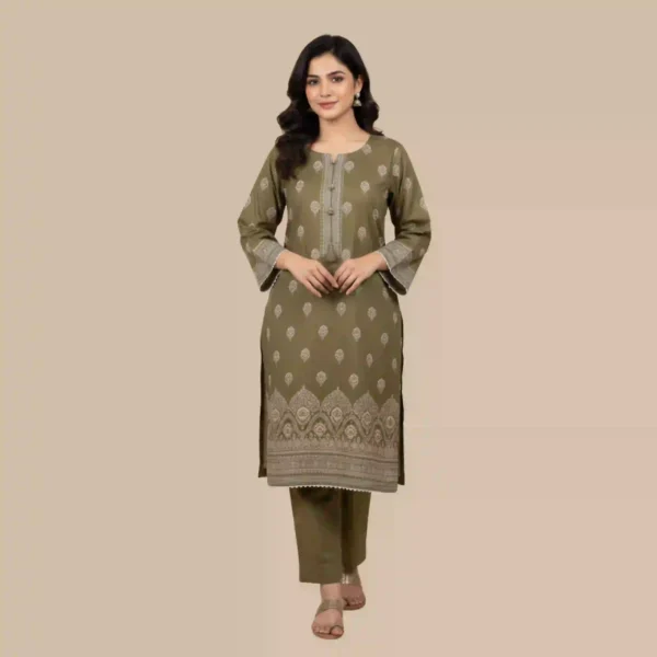 Olive Green Printed Cotton Shirt