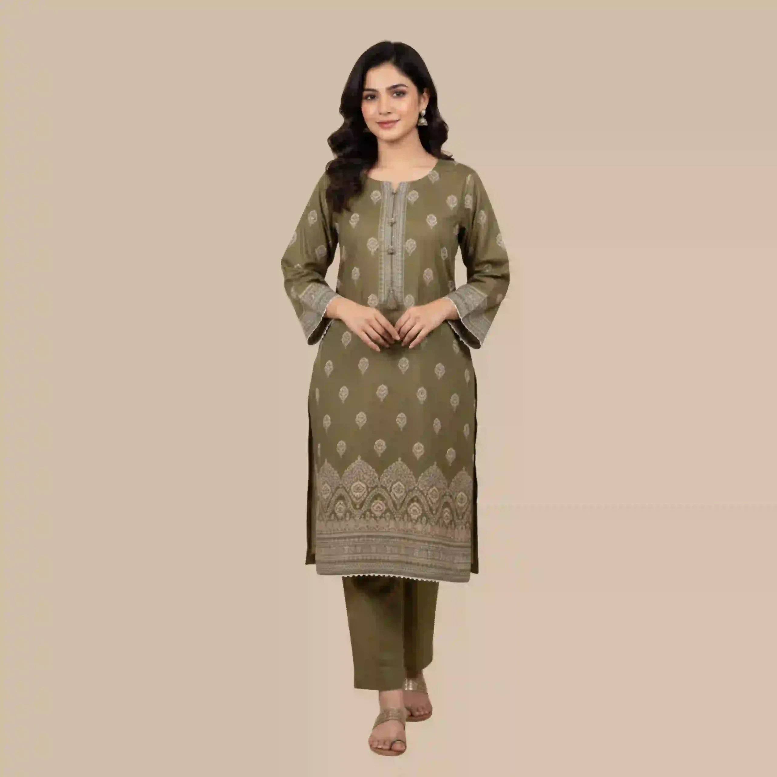 Olive Green Printed Cotton Shirt