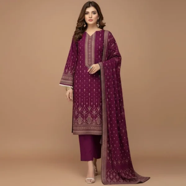 Plum Purple Printed Cotton Suit Set